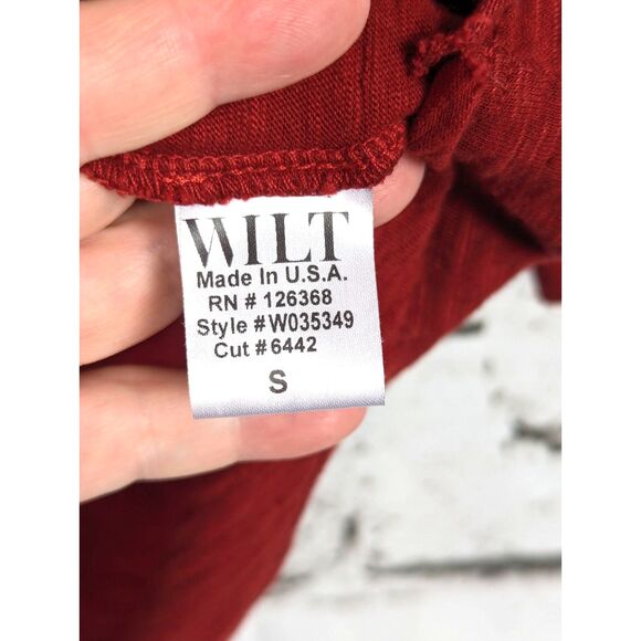 WILT Shrunken Crew 3/4 Sleeve Mock Layer Tee Slub Knit Scarlet Cotton Small - Picture 5 of 6